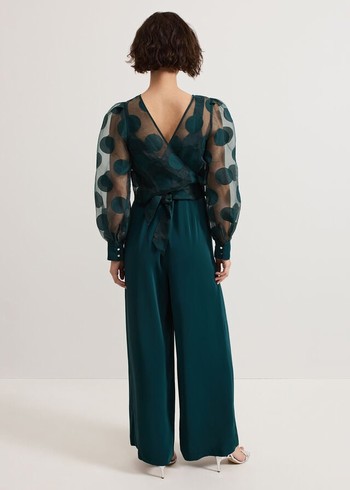 Phase Eight Davina Spot Jumpsuit Dark Green Canada | JHIDVN-902